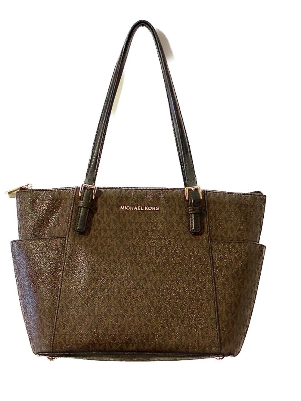MICHAEL Michael Kors Voyager / Jet Set Signature Logo  Tote Bag - Brown/Gold